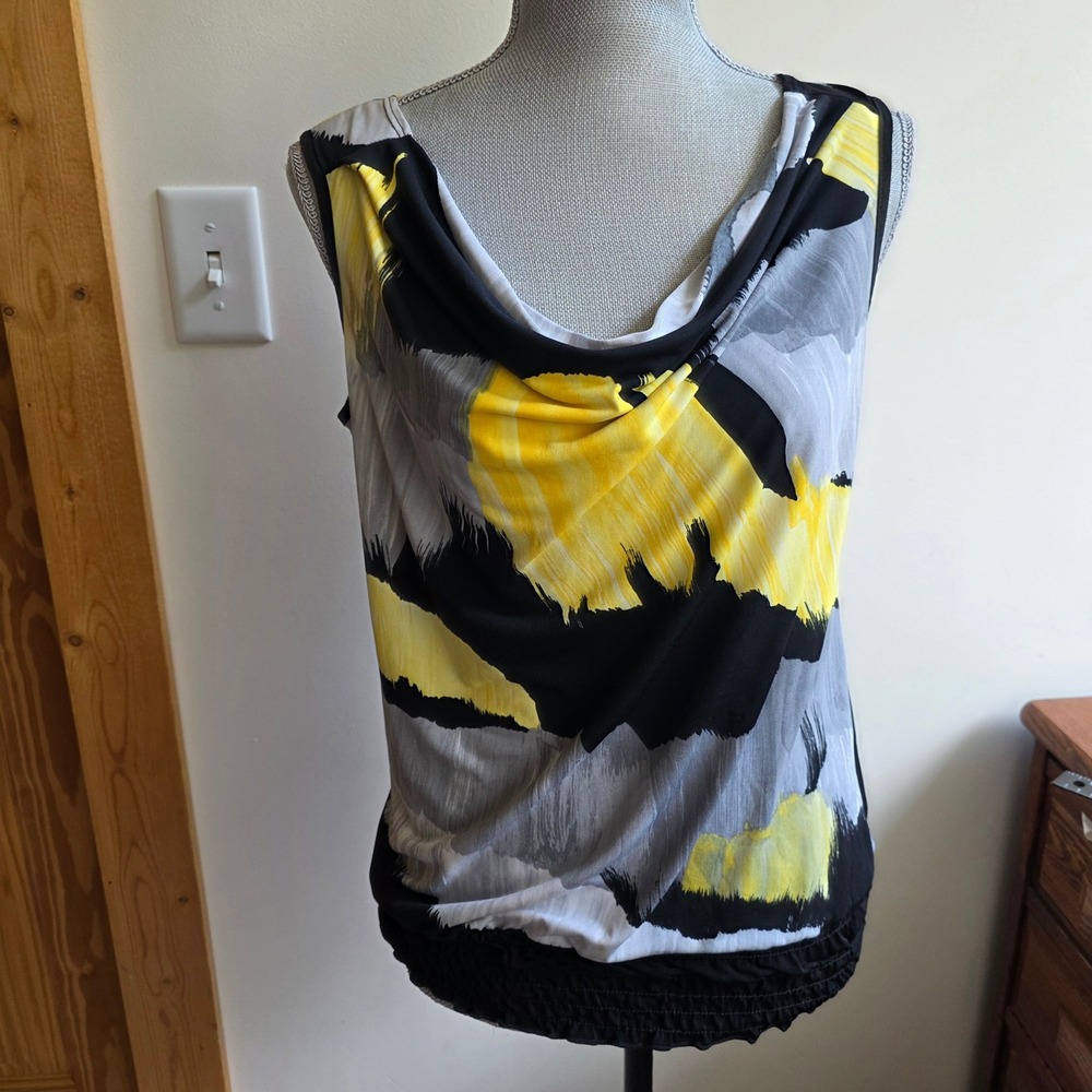 Hiatus Vintage Y2K Abstract Cowl Neck Smocked Hem Tank Top Made in USA Medium